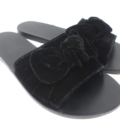 Ancient Greek Sandals Taygete Bow Slide Sandals Black Velvet Size 38