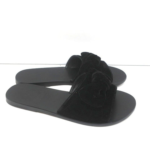 Ancient Greek Sandals Taygete Bow Slide Sandals Black Velvet Size 38
