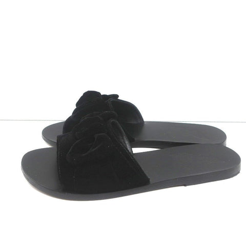 Ancient Greek Sandals Taygete Bow Slide Sandals Black Velvet Size 38