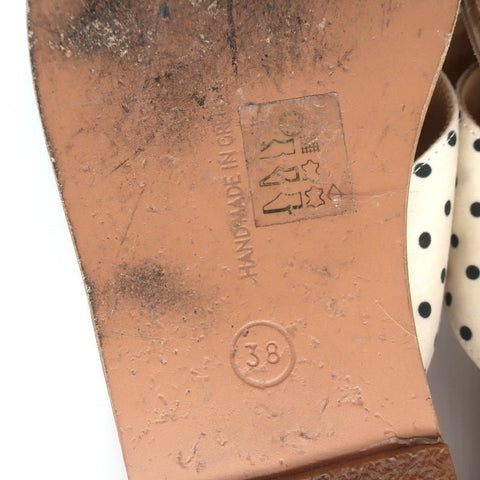 Ancient Greek Sandals Thais Crisscross Slides Cream Polka Dot Satin Size 38