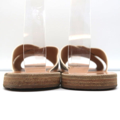 Ancient Greek Sandals Thais Crisscross Slides Cream Polka Dot Satin Size 38