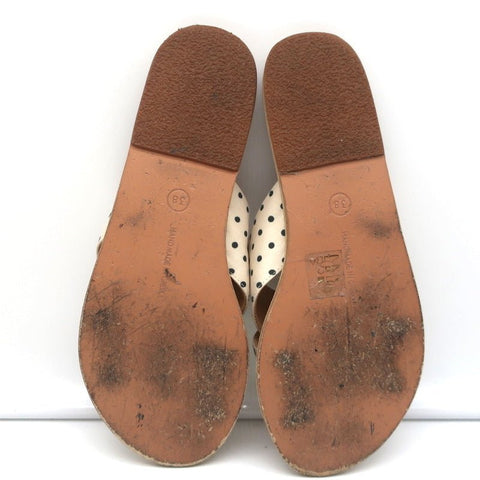 Ancient Greek Sandals Thais Crisscross Slides Cream Polka Dot Satin Size 38