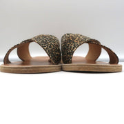 Ancient Greek Sandals Thais Crisscross Slides Leopard Print Satin Size 38 NEW