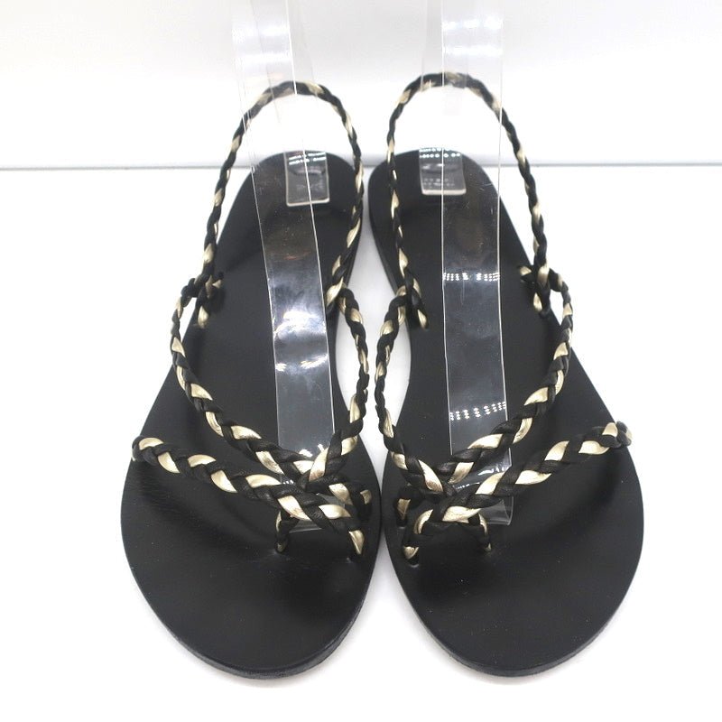 Ancient Greek Sandals Yianna Slingback Sandal Black/Gold Braided Leather Size 38