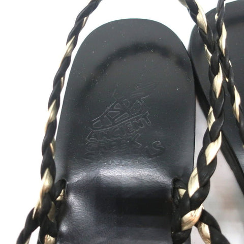 Ancient Greek Sandals Yianna Slingback Sandal Black/Gold Braided Leather Size 38