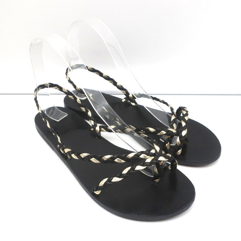 Ancient Greek Sandals Yianna Slingback Sandal Black/Gold Braided Leather Size 38