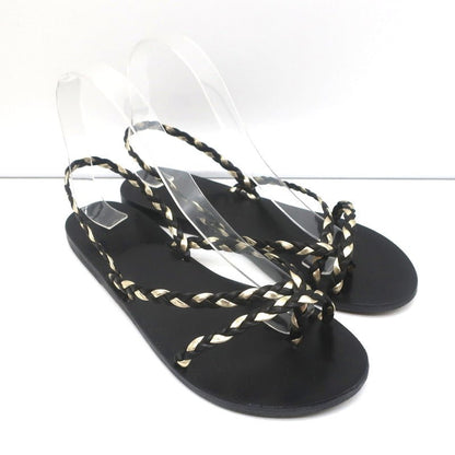 Ancient Greek Sandals Yianna Slingback Sandal Black/Gold Braided Leather Size 38