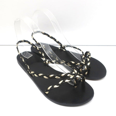 Ancient Greek Sandals Yianna Slingback Sandal Black/Gold Braided Leather Size 38