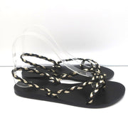 Ancient Greek Sandals Yianna Slingback Sandal Black/Gold Braided Leather Size 38