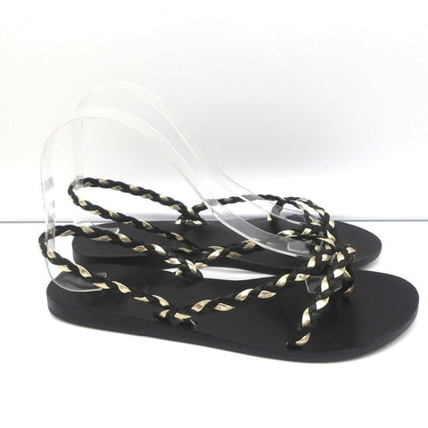 Ancient Greek Sandals Yianna Slingback Sandal Black/Gold Braided Leather Size 38