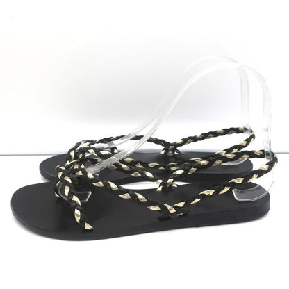 Ancient Greek Sandals Yianna Slingback Sandal Black/Gold Braided Leather Size 38
