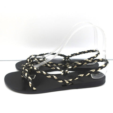 Ancient Greek Sandals Yianna Slingback Sandal Black/Gold Braided Leather Size 38