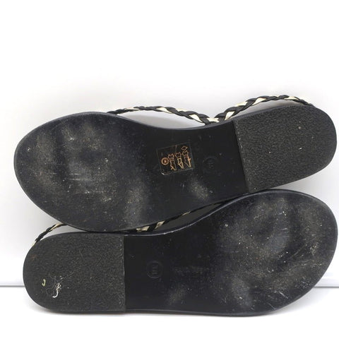 Ancient Greek Sandals Yianna Slingback Sandal Black/Gold Braided Leather Size 38