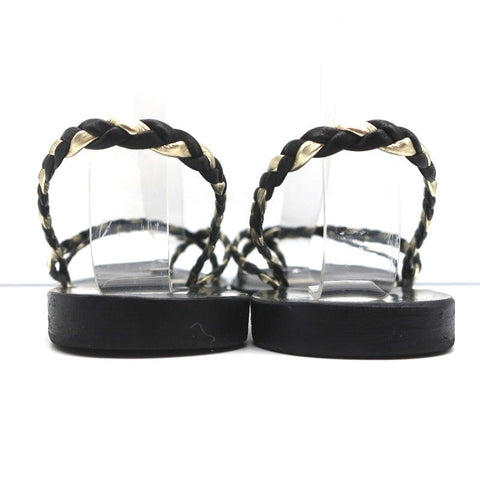 Ancient Greek Sandals Yianna Slingback Sandal Black/Gold Braided Leather Size 38
