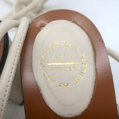 ATP Atelier Ankle Wrap Sandals Andria Cream Leather Size 41 Open Toe Heels