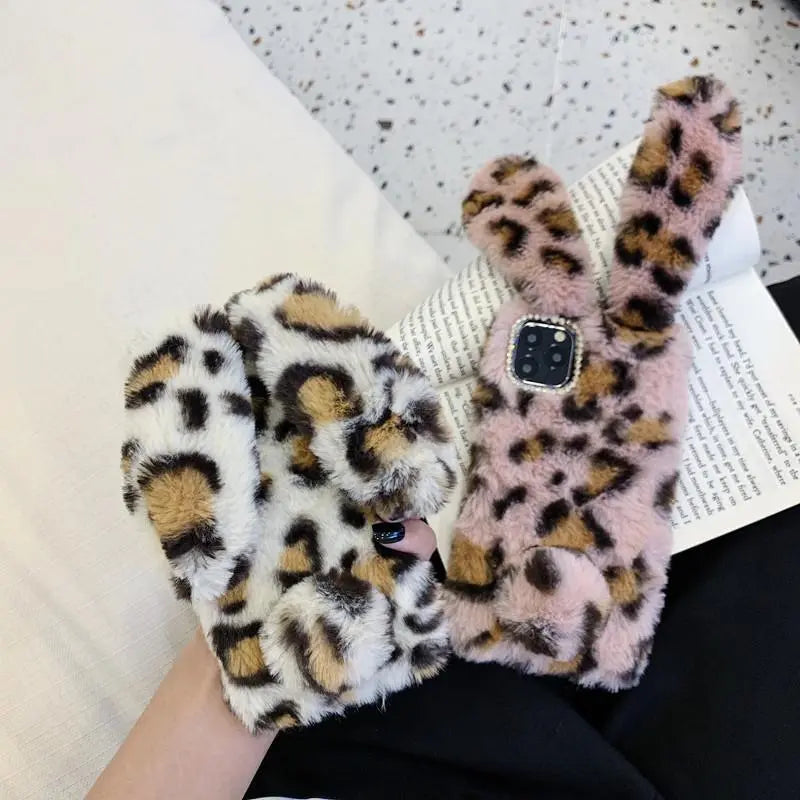 Leopard rabbit plush phone case for iphone lbcase