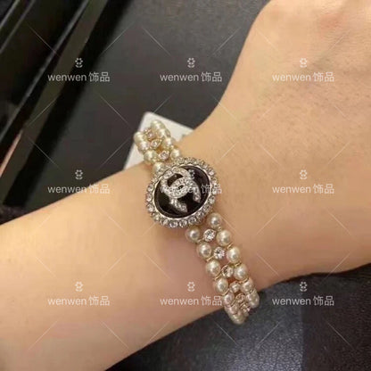 Diamond-encrusted double-layer pearl bracelet lbcase