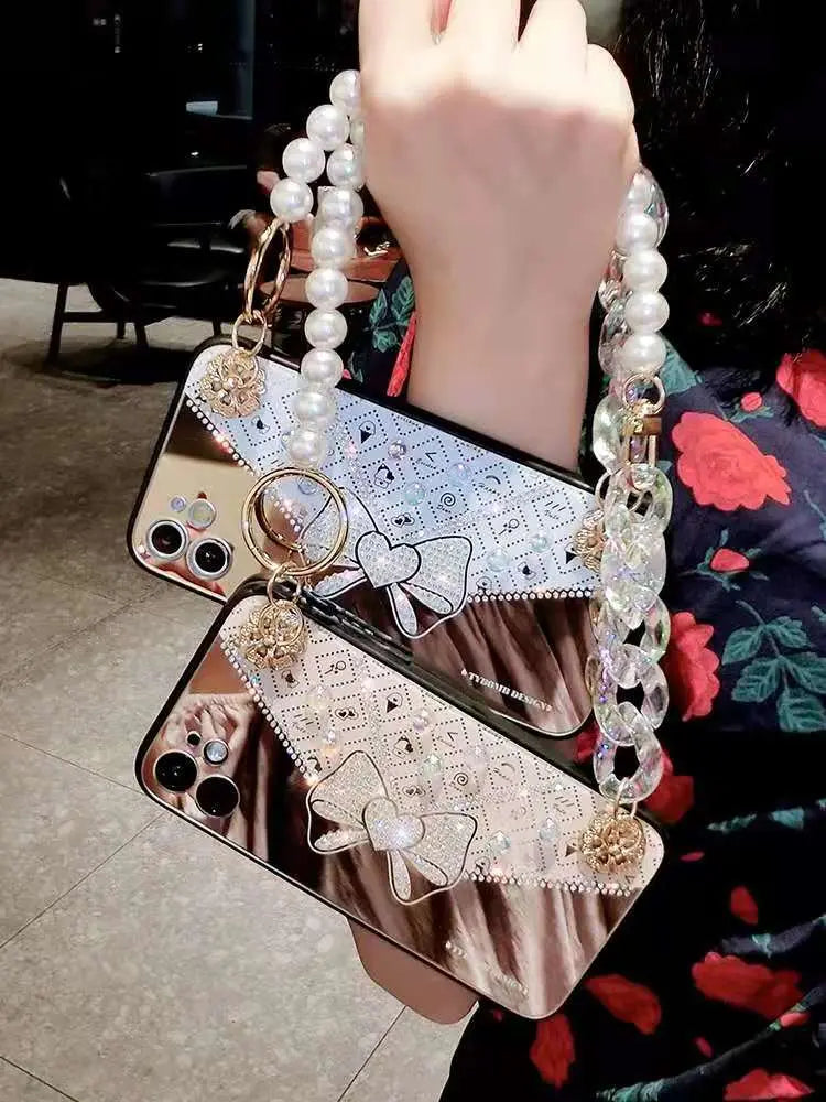 Bow rhinestones pearl phone case For iphone lbcase