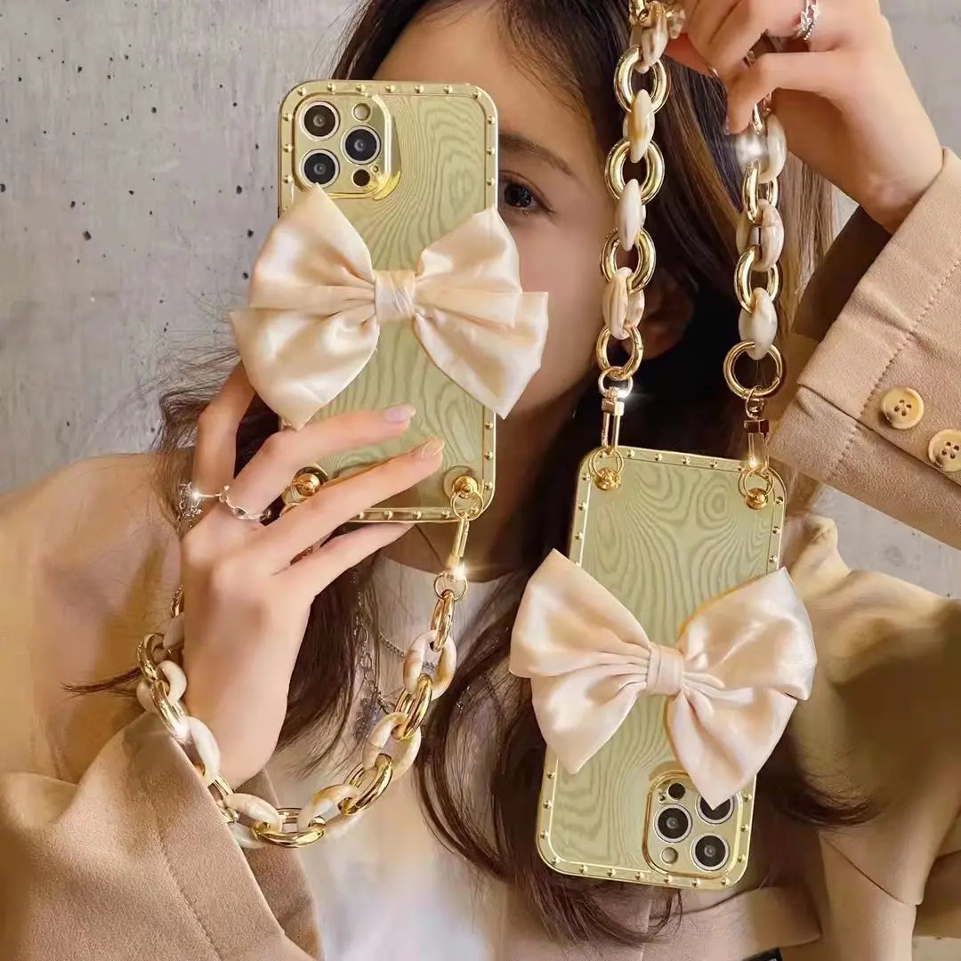Luxury bow Carry chain phone case For iphone lbcase