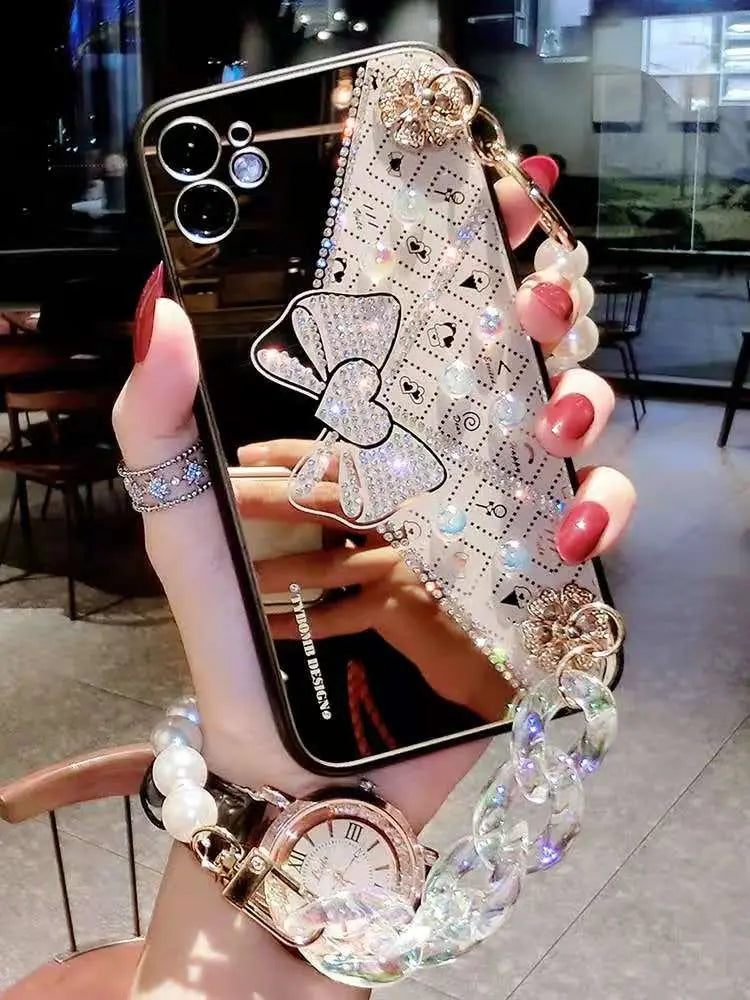 Bow rhinestones pearl phone case For iphone lbcase