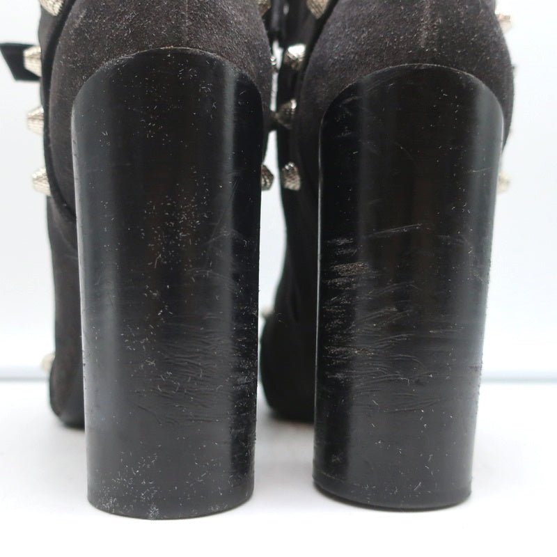 Balenciaga Studded Ankle Boots Dark Gray Suede Size 36.5 High Heel Booties