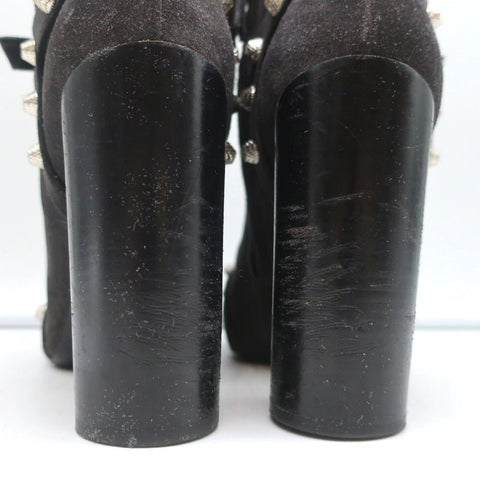 Balenciaga Studded Ankle Boots Dark Gray Suede Size 36.5 High Heel Booties