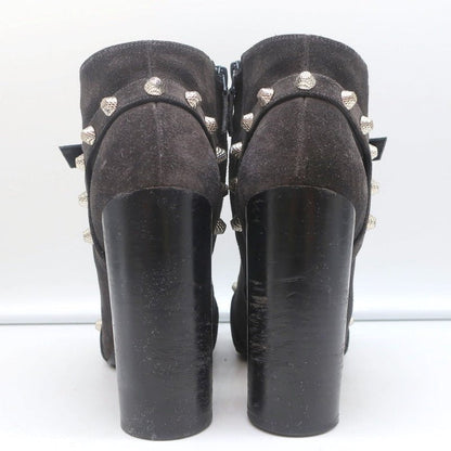 Balenciaga Studded Ankle Boots Dark Gray Suede Size 36.5 High Heel Booties