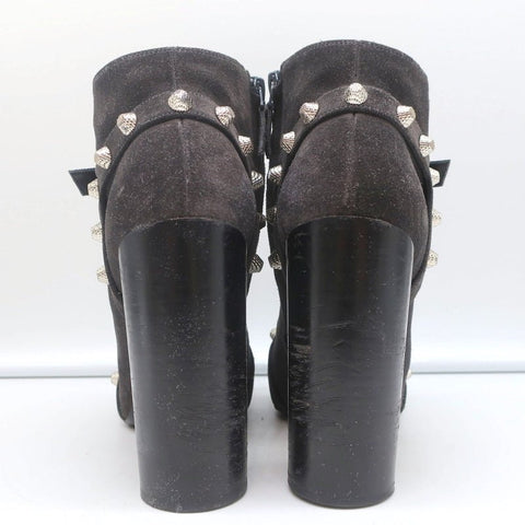 Balenciaga Studded Ankle Boots Dark Gray Suede Size 36.5 High Heel Booties