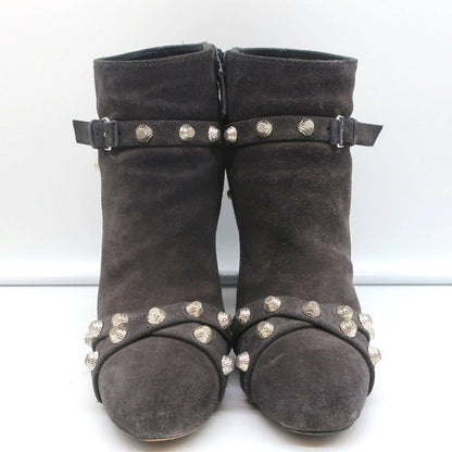 Balenciaga Studded Ankle Boots Dark Gray Suede Size 36.5 High Heel Booties