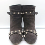 Balenciaga Studded Ankle Boots Dark Gray Suede Size 36.5 High Heel Booties