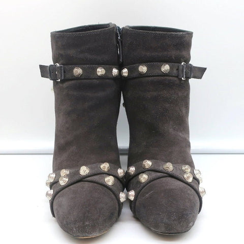 Balenciaga Studded Ankle Boots Dark Gray Suede Size 36.5 High Heel Booties