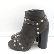 Balenciaga Studded Ankle Boots Dark Gray Suede Size 36.5 High Heel Booties