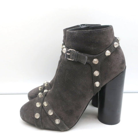 Balenciaga Studded Ankle Boots Dark Gray Suede Size 36.5 High Heel Booties