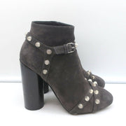 Balenciaga Studded Ankle Boots Dark Gray Suede Size 36.5 High Heel Booties