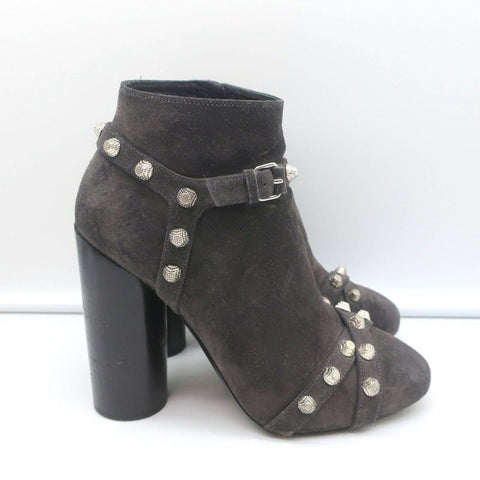 Balenciaga Studded Ankle Boots Dark Gray Suede Size 36.5 High Heel Booties