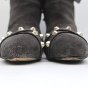Balenciaga Studded Ankle Boots Dark Gray Suede Size 36.5 High Heel Booties