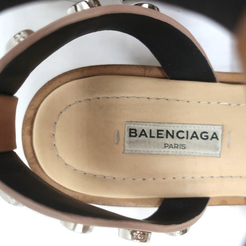 Balenciaga Studded Gladiator Sandals Nude Leather Size 36 Ankle Strap Flats