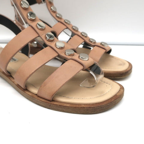 Balenciaga Studded Gladiator Sandals Nude Leather Size 36 Ankle Strap Flats