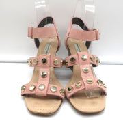 Balenciaga Studded Wedge Sandals Pink Suede Size 36 Ankle Strap Heels