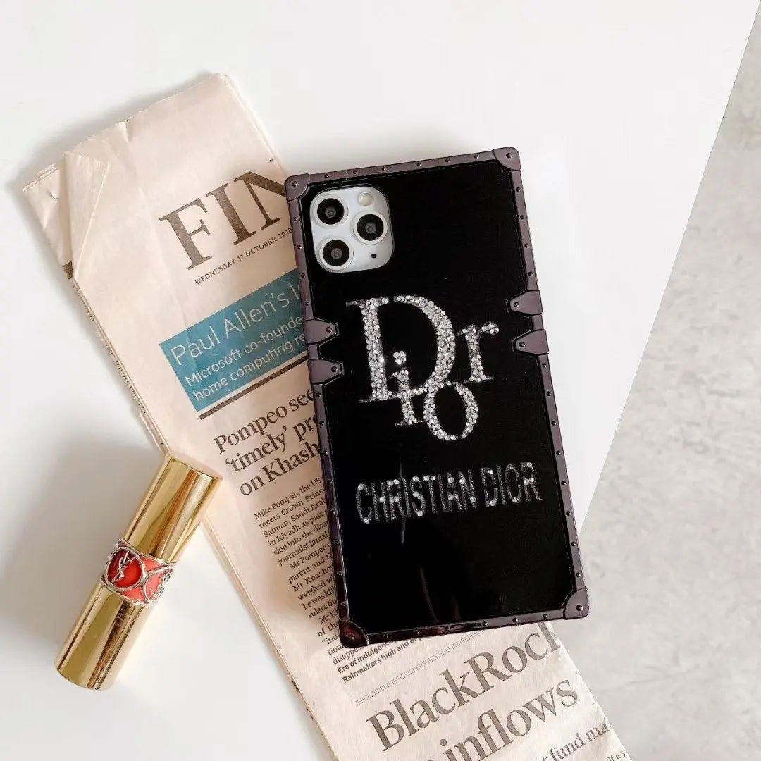 Rhinestone square mirror phone case lbcase