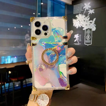 Simple Rhinestone  transparent square phone case lbcase