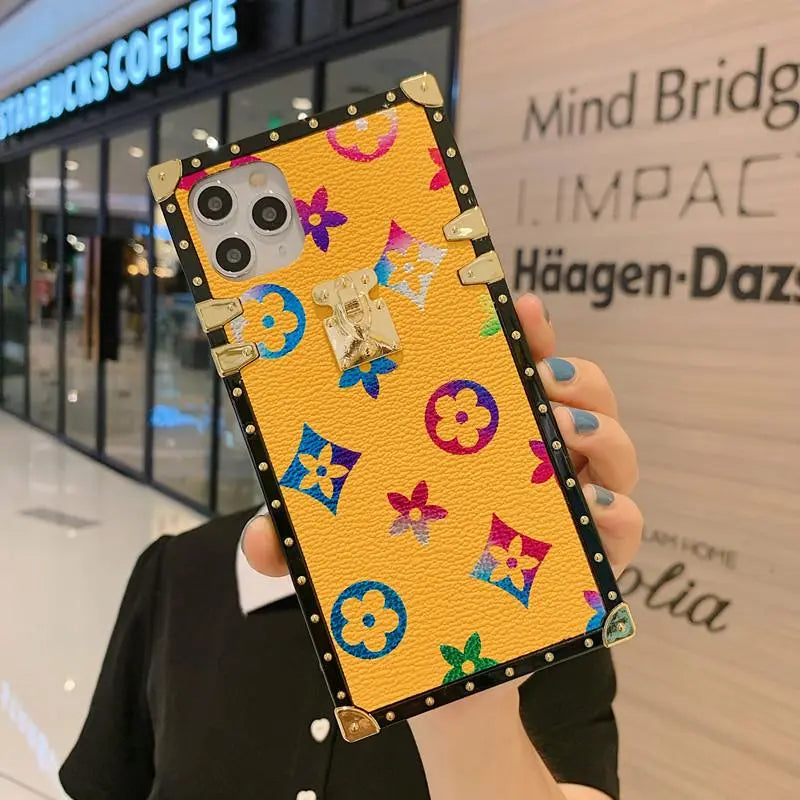 Colorful retro flower square phone case lbcase