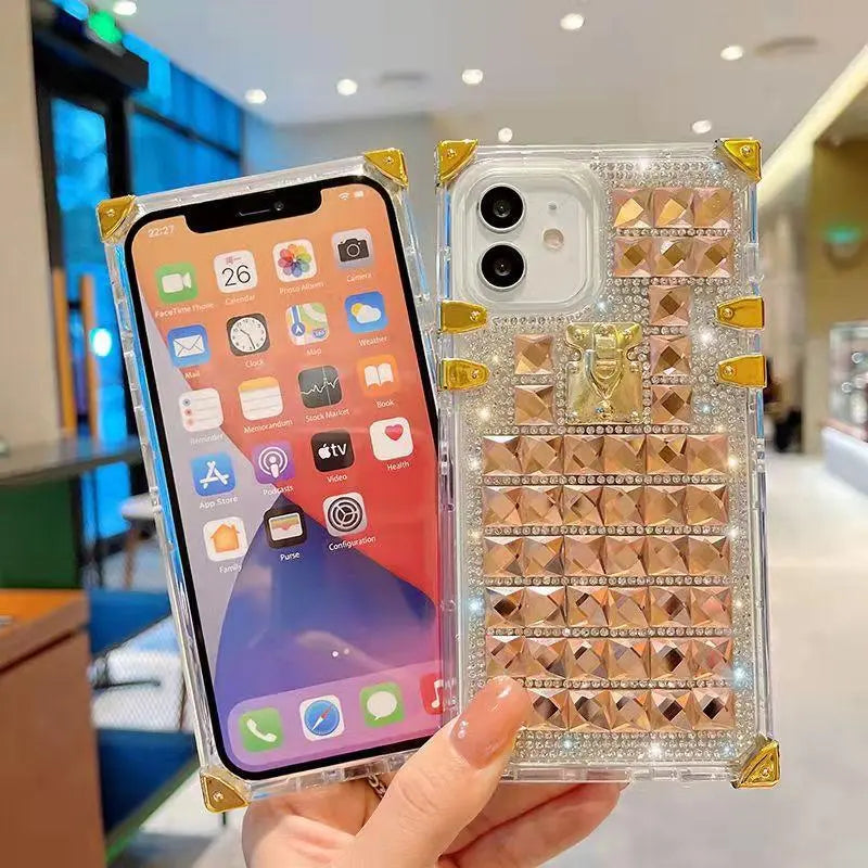 Luxury square Rhinestone transparent phone case for iphone lbcase