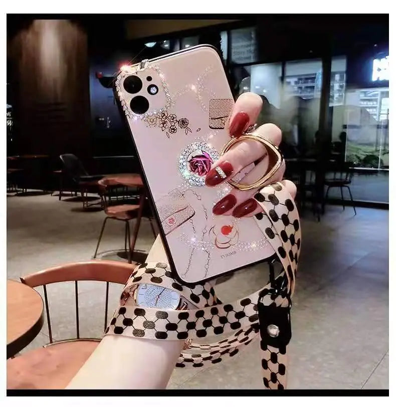 Rose rhinestone phone case For iphone lbcase