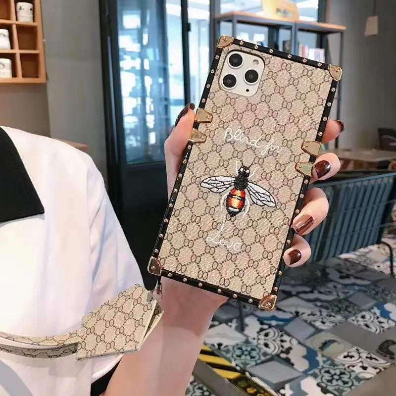 Bee embroidery square phone case lbcase