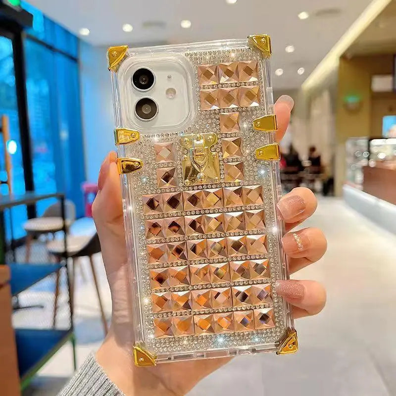 Luxury square Rhinestone transparent phone case for iphone lbcase