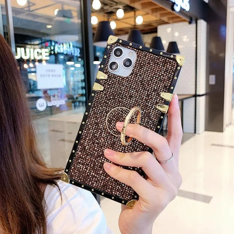 Luxurious Shiny square Ring bracket phone case lbcase