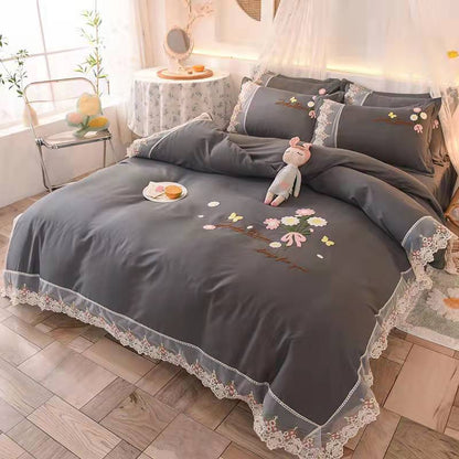 Princess Lace embroidery cotton four-piece Bed skirt bed Supplies lbcase
