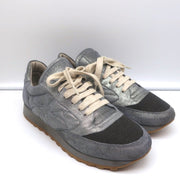 Brunello Cucinelli Monili Runner Sneakers Blue Metallic Leather Size 41