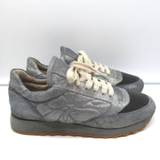 Brunello Cucinelli Monili Runner Sneakers Blue Metallic Leather Size 41